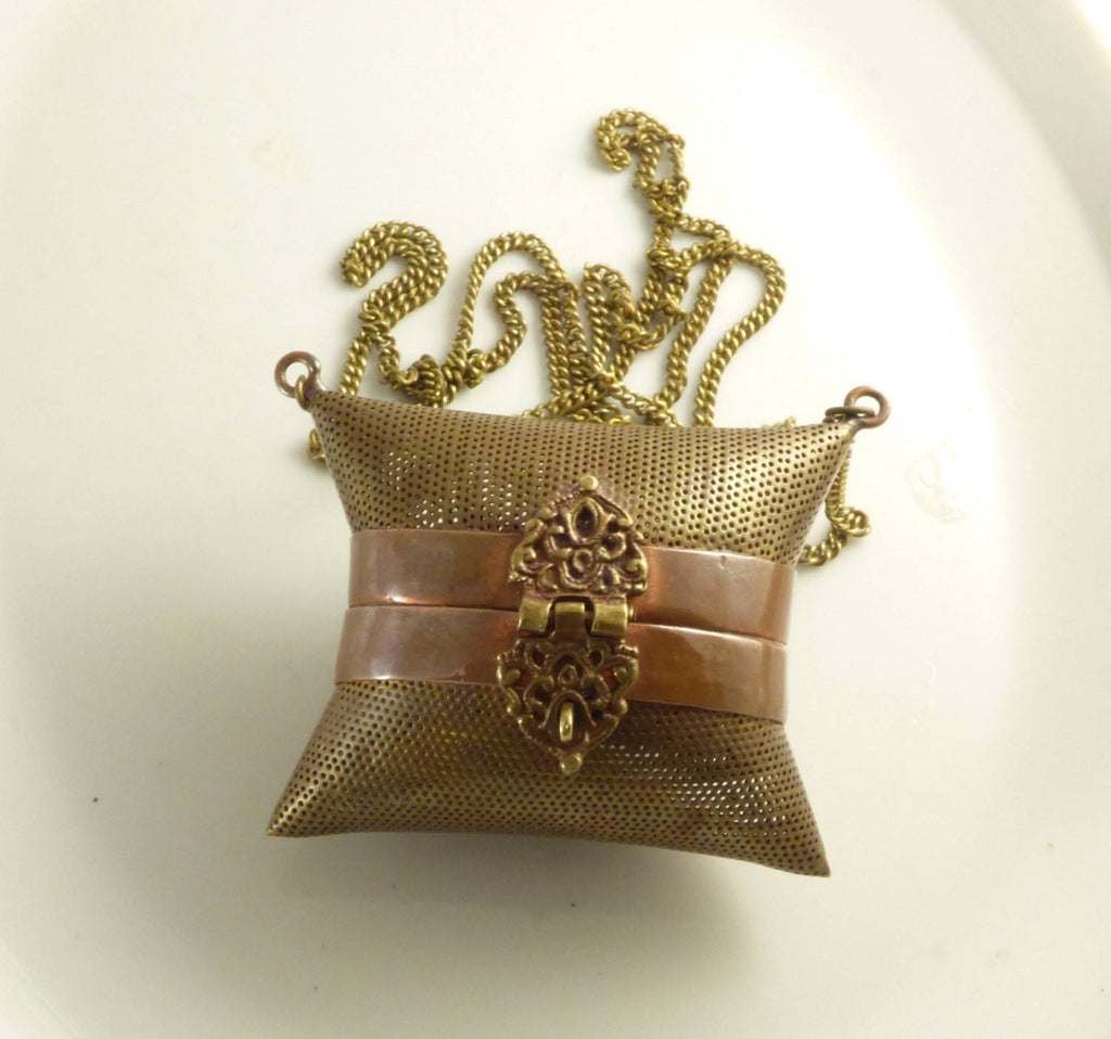 Antique Brass Pillow Purse Edwardian Locket