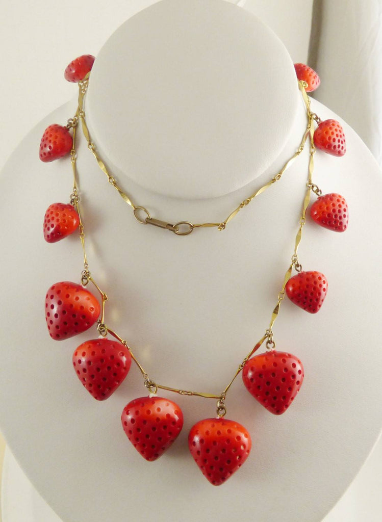 Vintage Hobe Glass Strawberry Necklace - Vintage Lane Jewelry