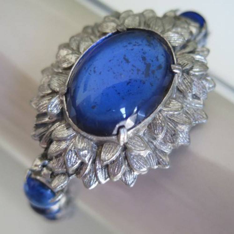 Vintage Foiled Glass Sapphire Blue Wide Bracelet