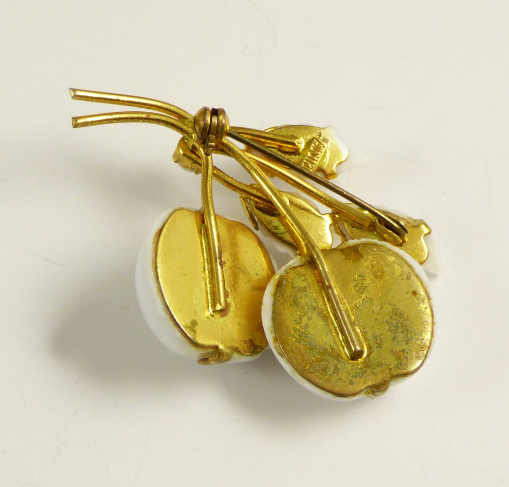 Vintage Austria Milk Glass Cherries Brooch - Vintage Lane Jewelry