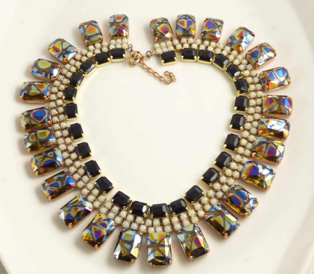 Czech Glass Taboo Statement Vaseline Uranium Bib Style Necklace