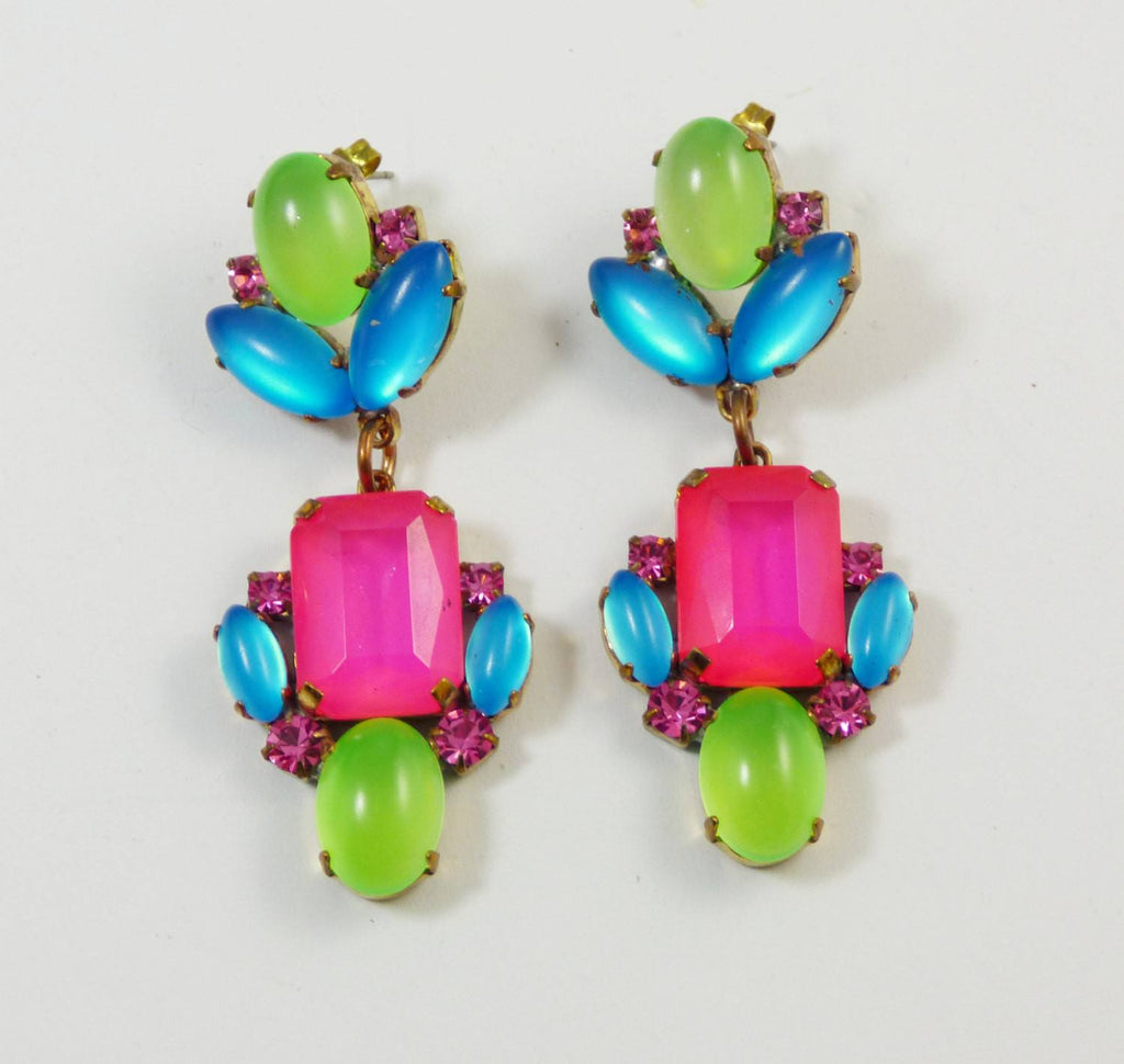 Czech Multicolored Pastel Neon Pierced Earrings