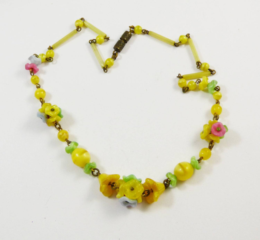 Art Deco Celluloid and Glass Flower Necklace