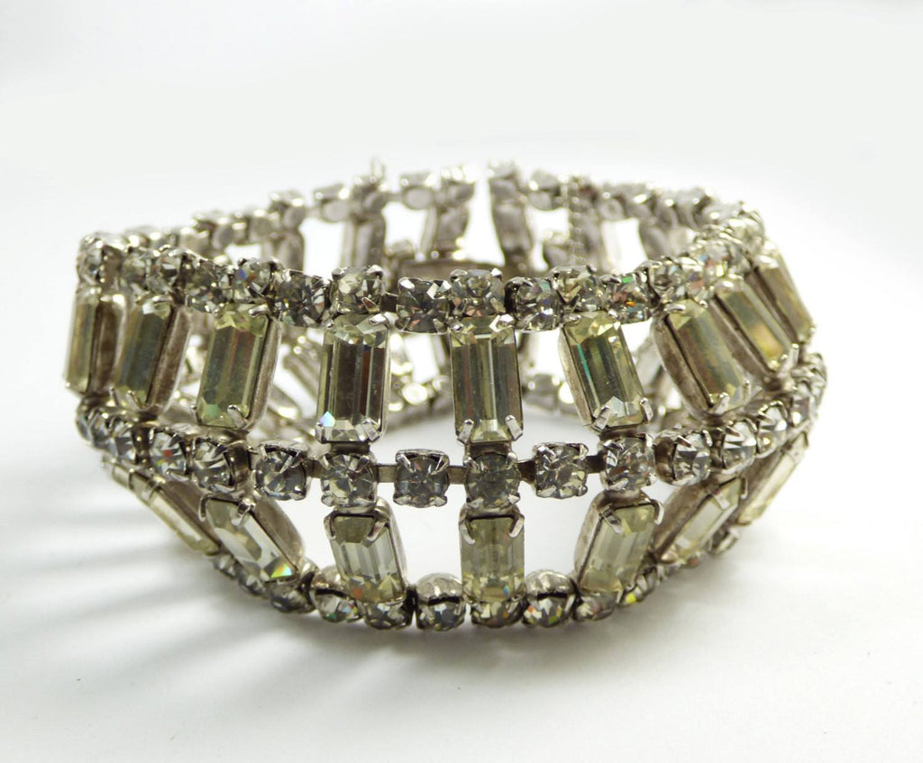 Vintage Baguette Clear Rhinestone Rhodium Plated Bracelet