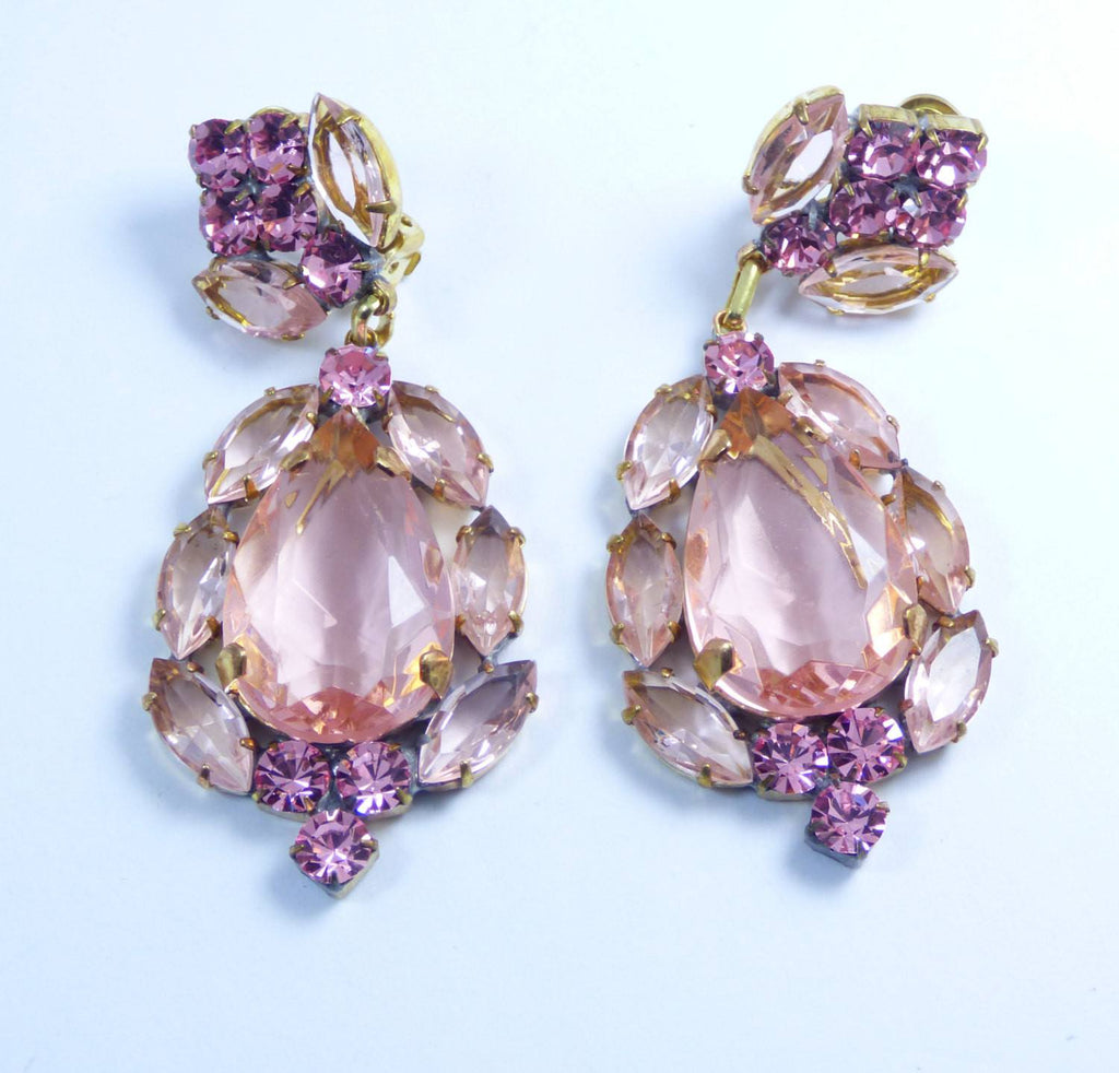 Pink Czech Glass Huge Dangling Pierced Earrings