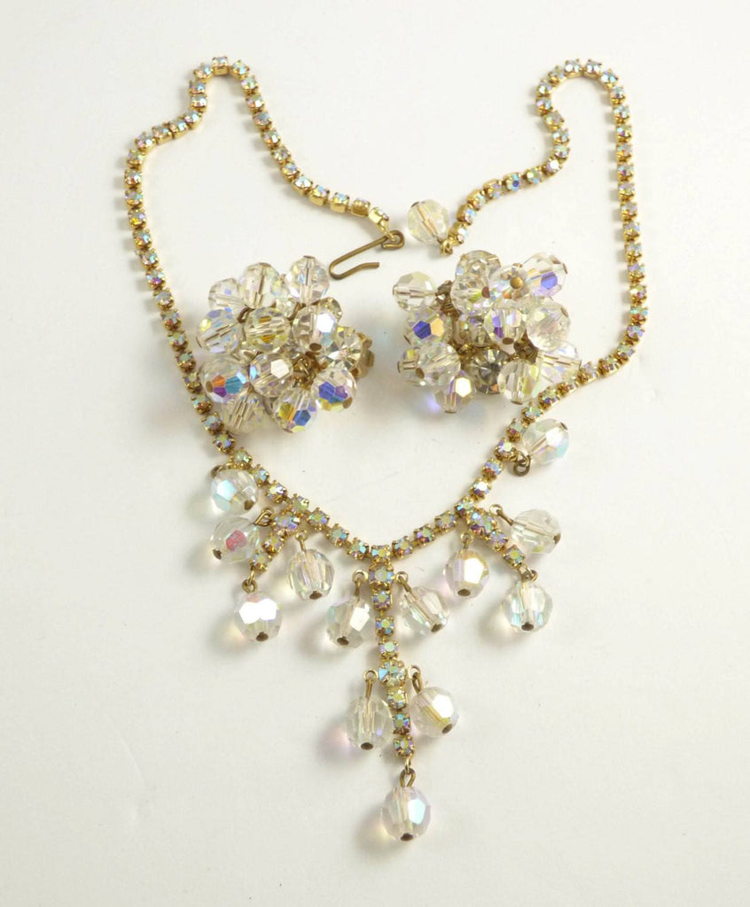 Juliana AB Crystal and Rhinestone Necklace Clip Earring Set