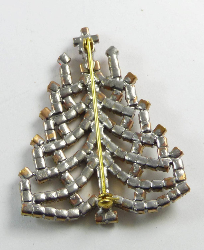 Red, Green and Clear Rhinestone Czech Glass Christmas Tree Brooch, Xmas Pin, Holiday Brooch - Vintage Lane Jewelry
