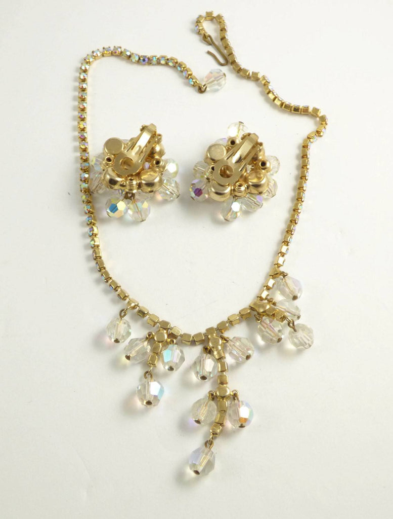 Juliana AB Crystal and Rhinestone Necklace Clip Earring Set - Vintage Lane Jewelry