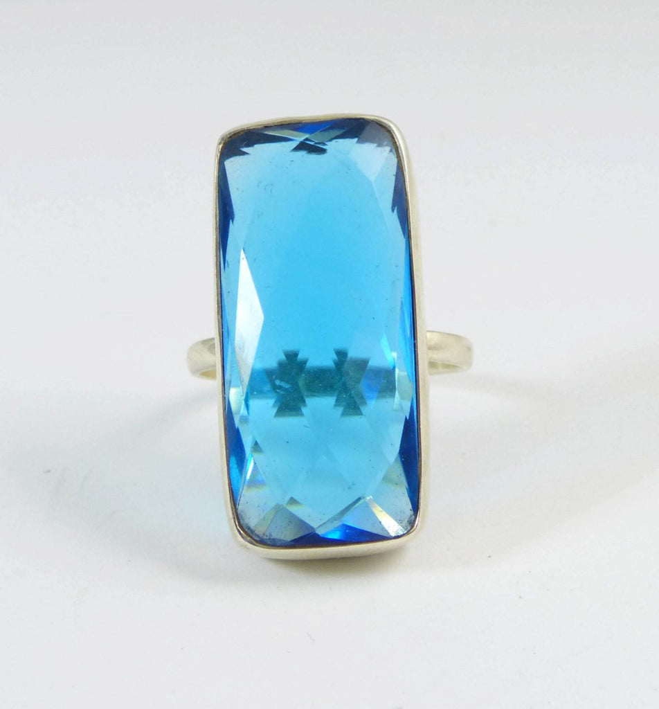 16 ct Faceted Blue Topaz 925 Huge Sterling Silver Ring