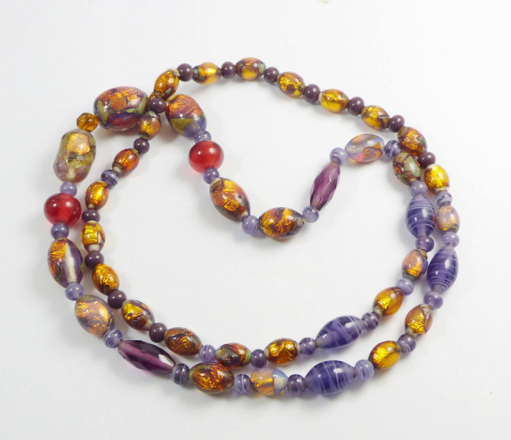 Peacock Foil Glass Beads, Stone Beads and Glass Bead Necklace