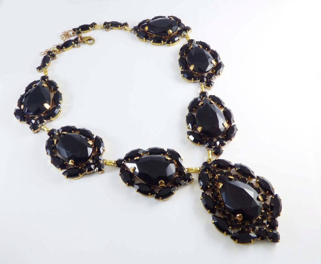 Huge Black Czech Glass Statement Necklace