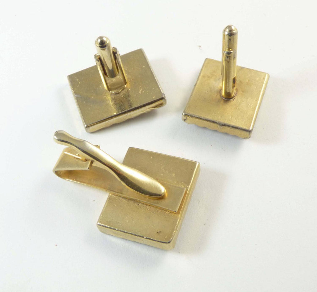 Vintage Art Deco Celluloid Gladiator Cameo Cufflinks and Tie Tack Set - Vintage Lane Jewelry