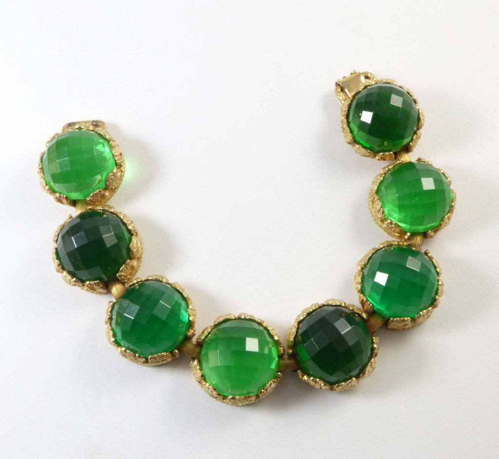 Faceted Green Lucite Crystals Vintage Bracelet
