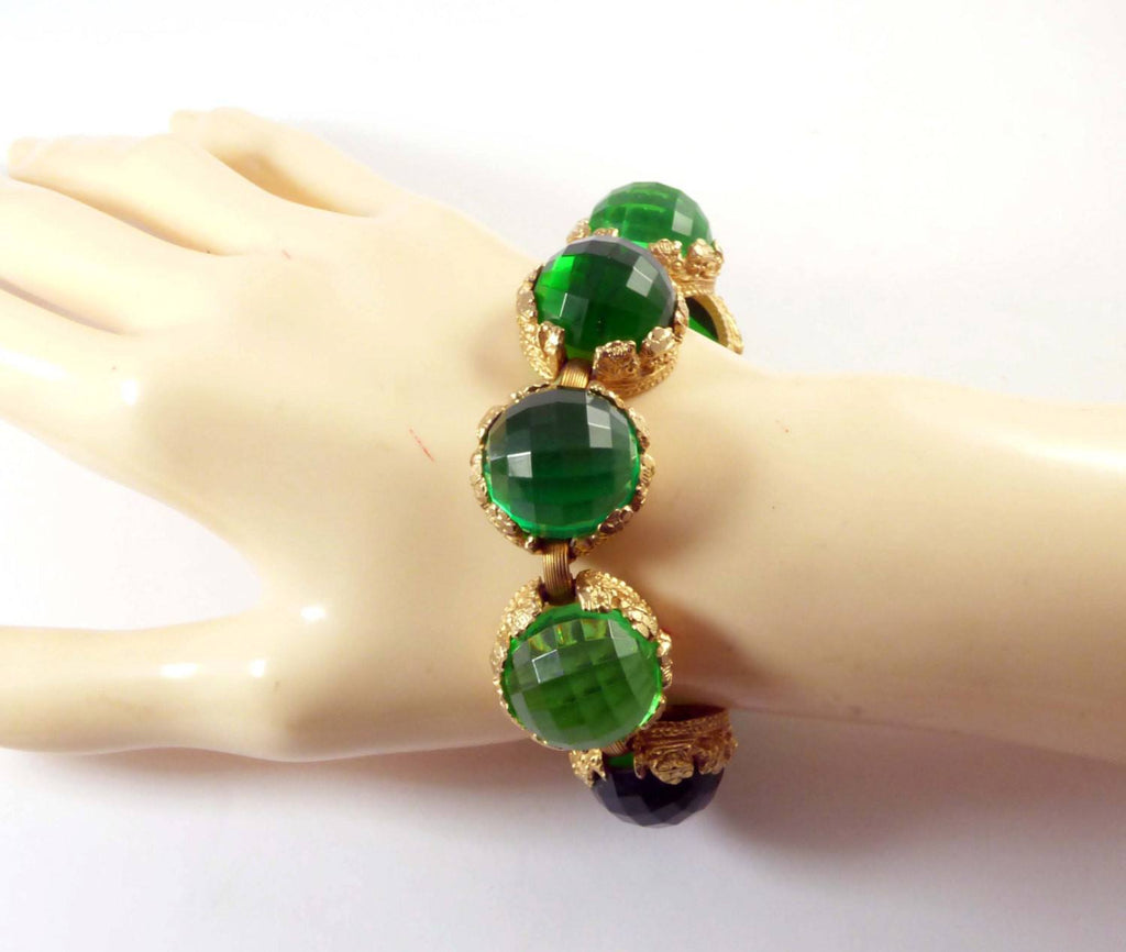Faceted Green Lucite Crystals Vintage Bracelet - Vintage Lane Jewelry