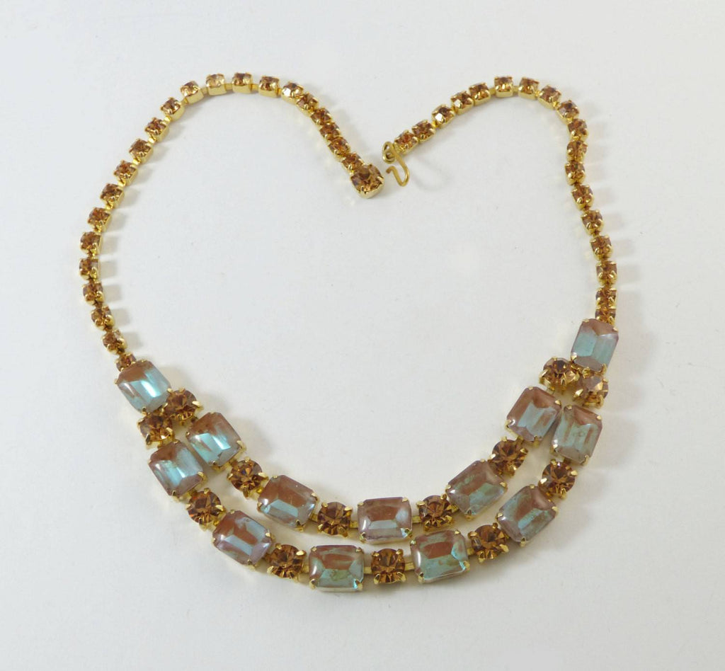 Genuine Saphiret and Topaz Rhinestone Vintage Necklace
