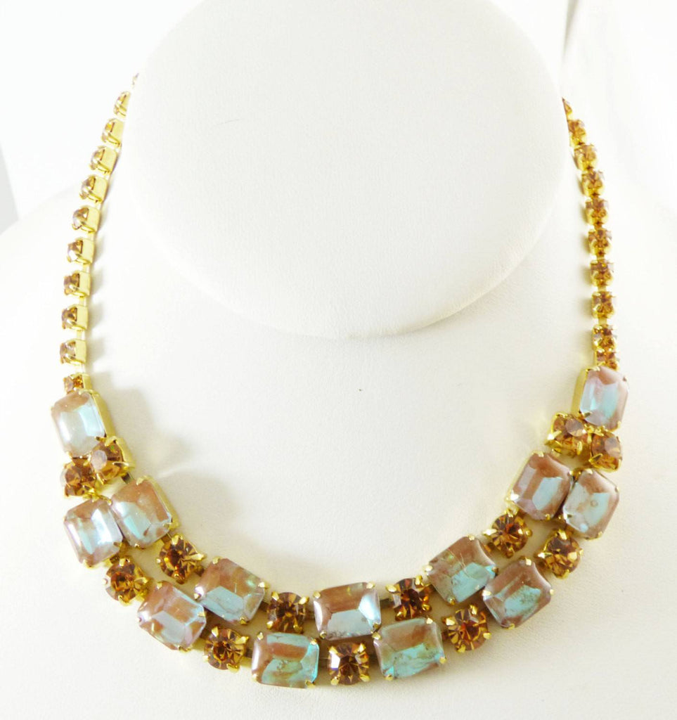 Genuine Saphiret and Topaz Rhinestone Vintage Necklace - Vintage Lane Jewelry