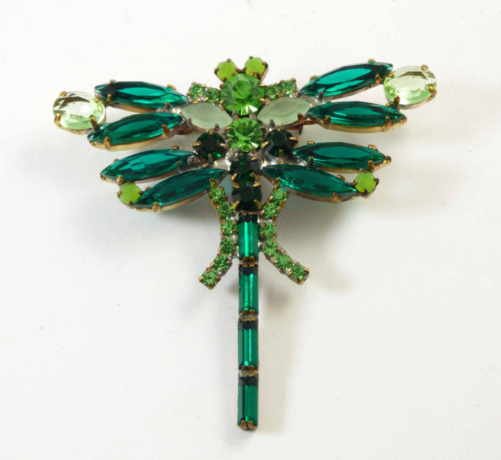Czech Green Rhinestone Dragonfly Pin