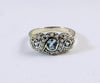 Edwardian Revival Natural Aquamarine and Seed Pearl Sterling Silver Ring - Vintage Lane Jewelry