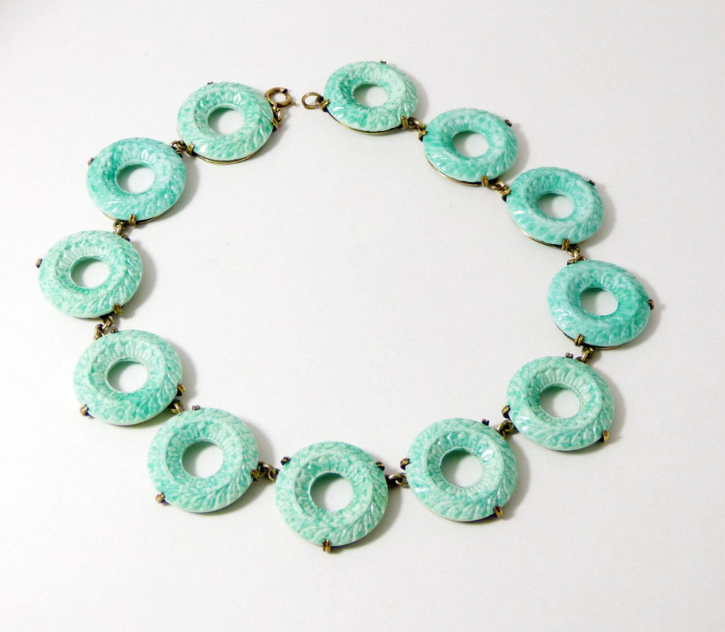 Vintage Austrian Art Deco Molded Circles Peking Glass Necklace
