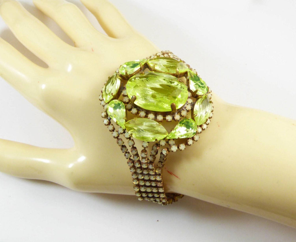 Czech Glass Vaseline Uranium Glass Large Face Bracelet
