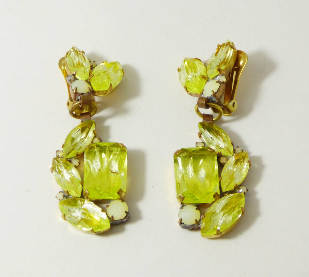 Vaseline Uranium Czech Glass Clip Earrings