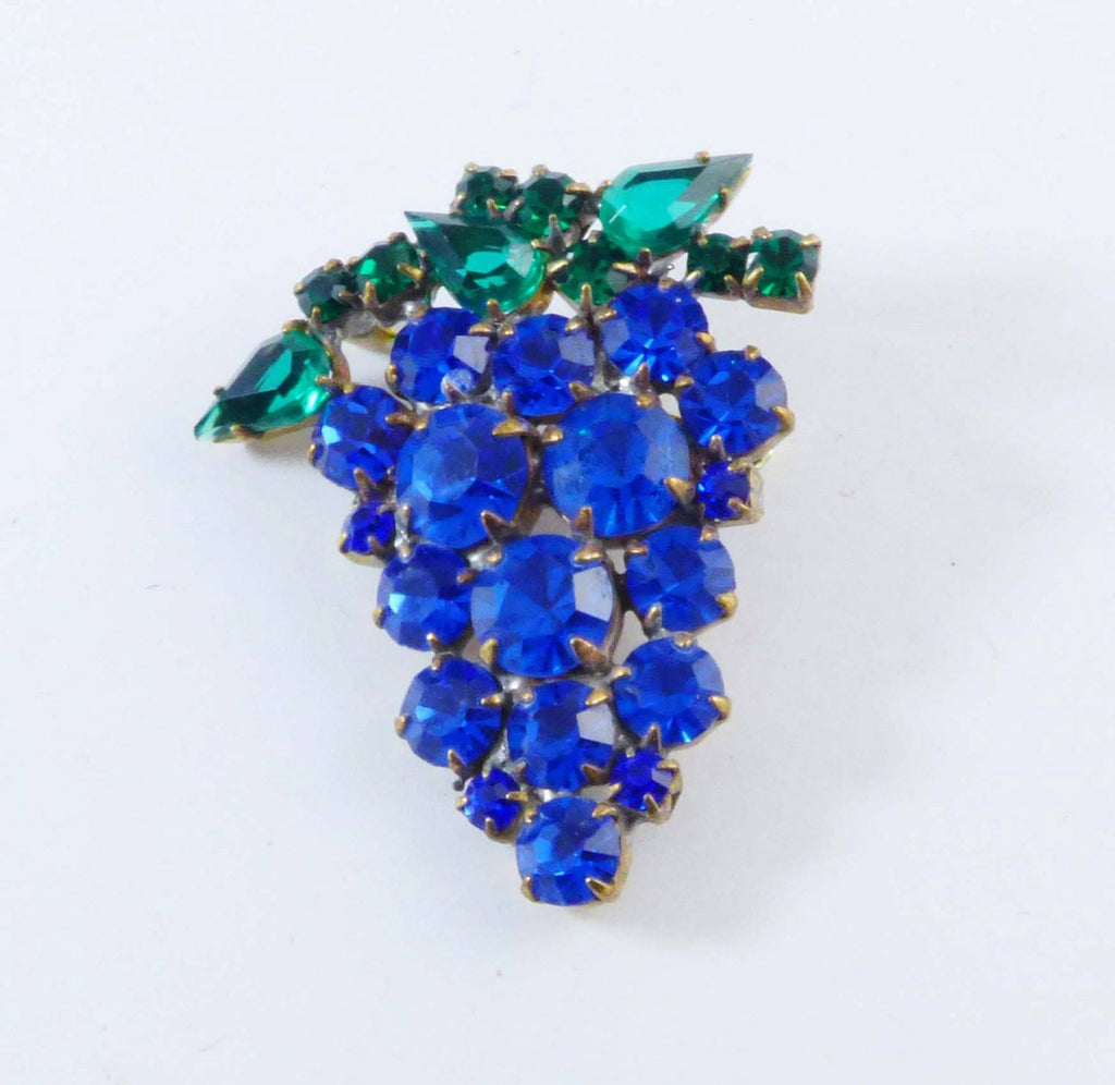 Vintage Czech Glass Rhinestone Grape Cluster Bunch Pin Brooch