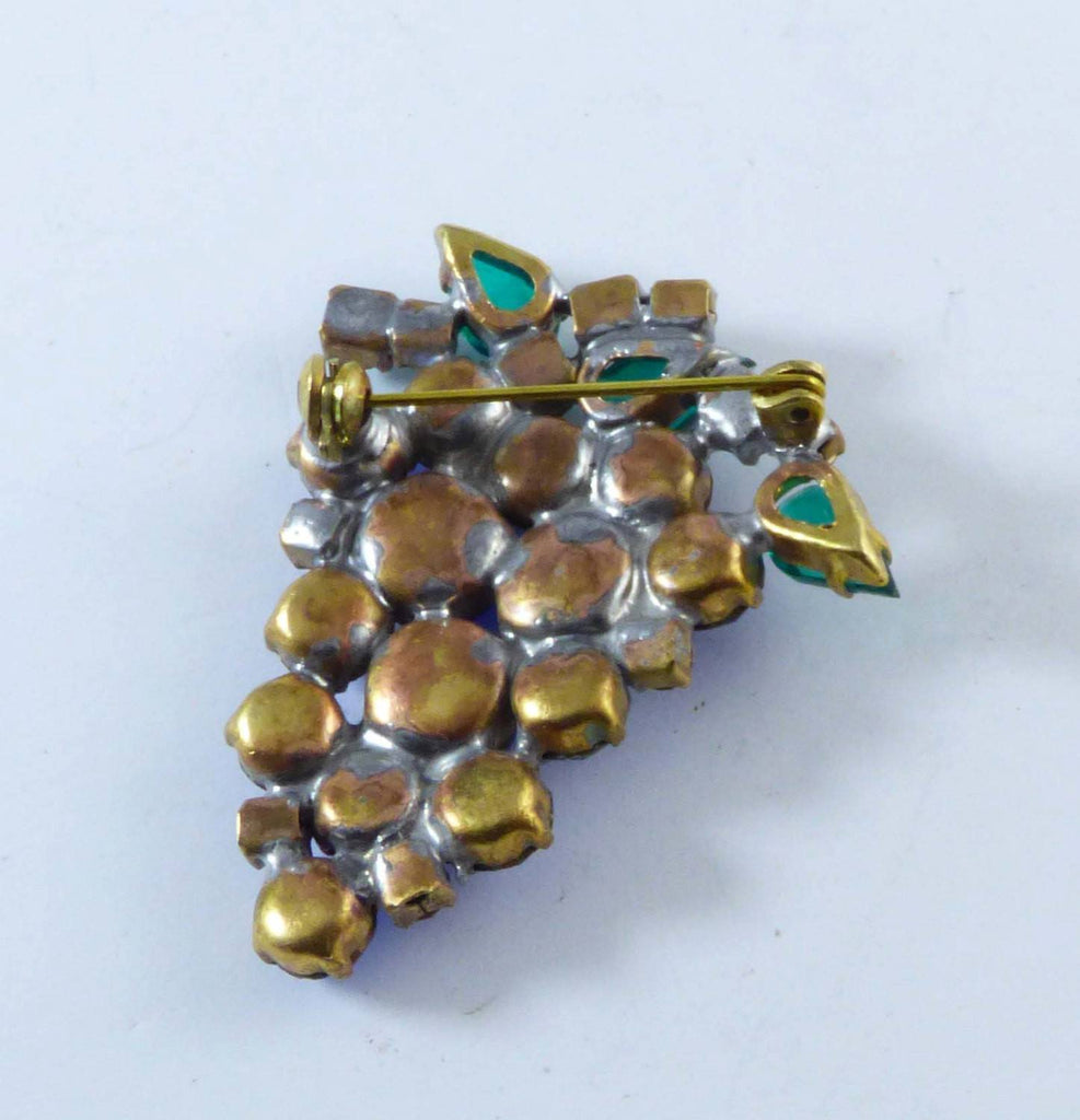 Vintage Czech Glass Rhinestone Grape Cluster Bunch Pin Brooch - Vintage Lane Jewelry