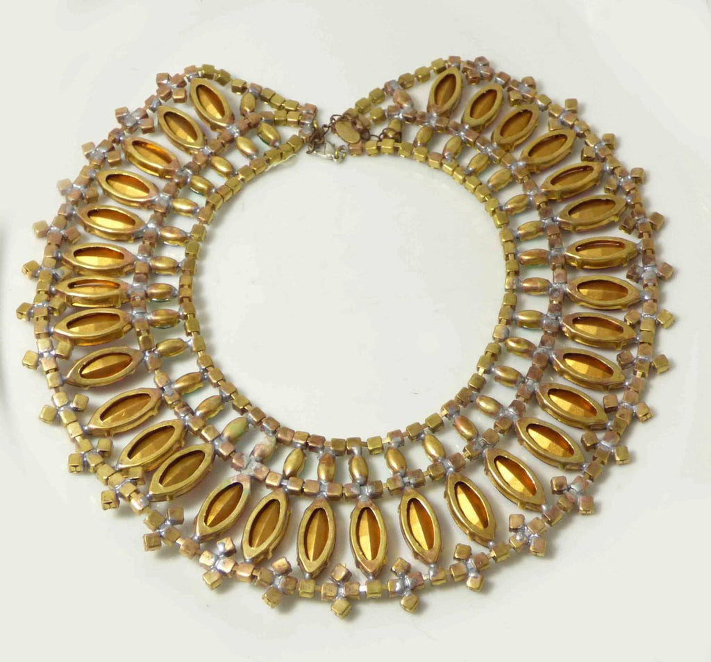 Fuchsia and AB Watermelon Stones Czech Rhinestone Bib Necklace - Vintage Lane Jewelry