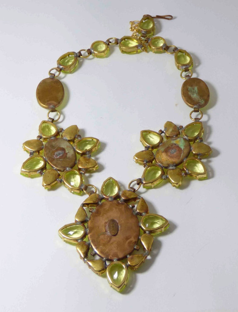 Czech Cameo Vaseline Uranium Statement Necklace, Husar D - Vintage Lane Jewelry