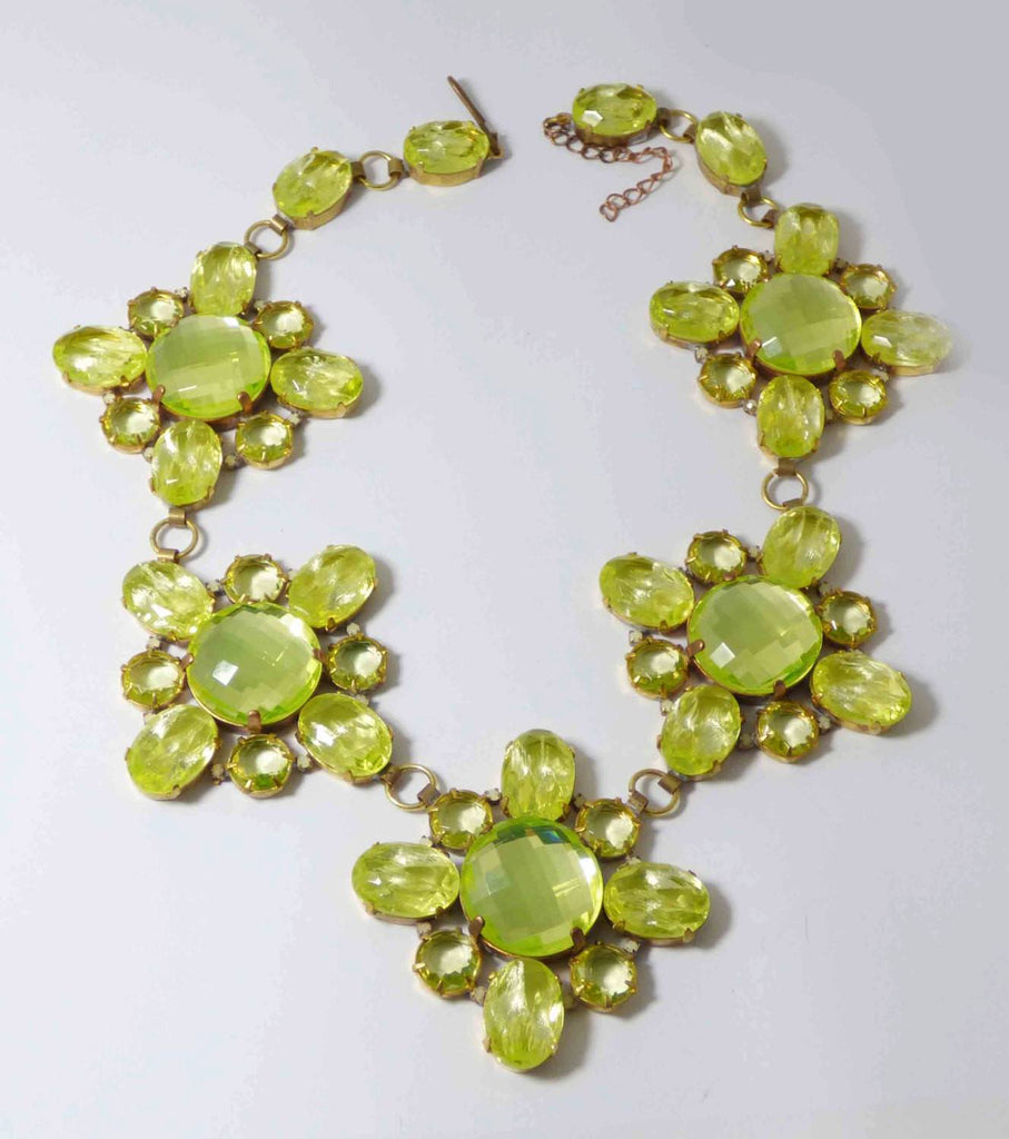 Czech Vaseline Uranium Flower Statement Necklace Husar D
