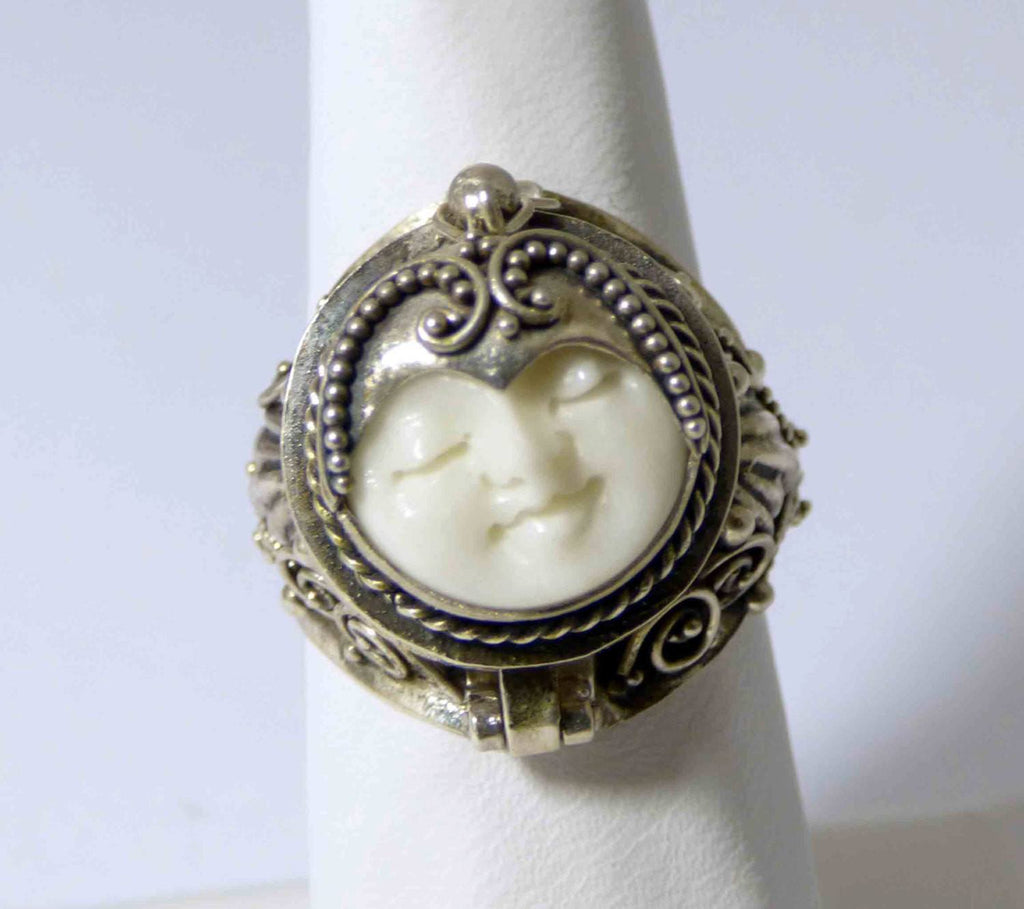 Balinese Bone Sterling Silver 925 Poison Ring, Pill Box Ring, Size 7.5