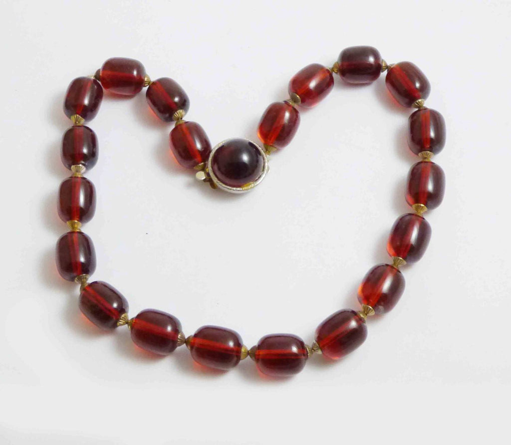 Antique Art Deco Bakelite Beaded Necklace Cherry Red