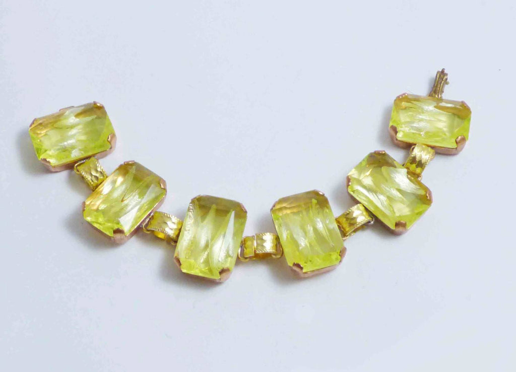 Czech Glass Vaseline Uranium Emerald Cut Glass Bracelet