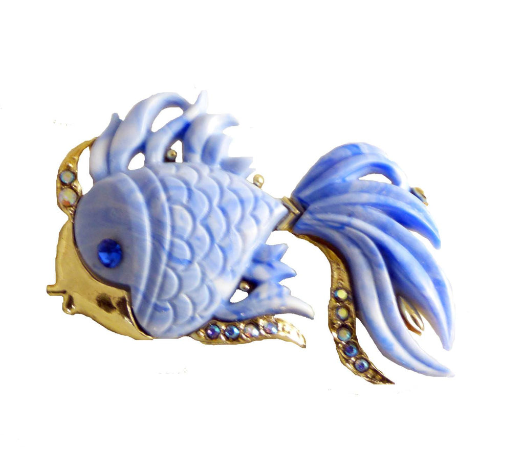 Hattie Carnegie Angel Fish Brooch Blue Lucite
