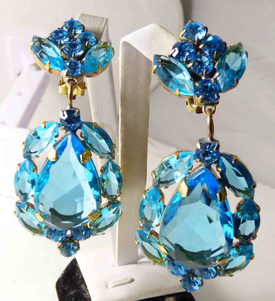 Huge Vivid Blue Czech Glass Statement Necklace and Clip earrings - Vintage Lane Jewelry