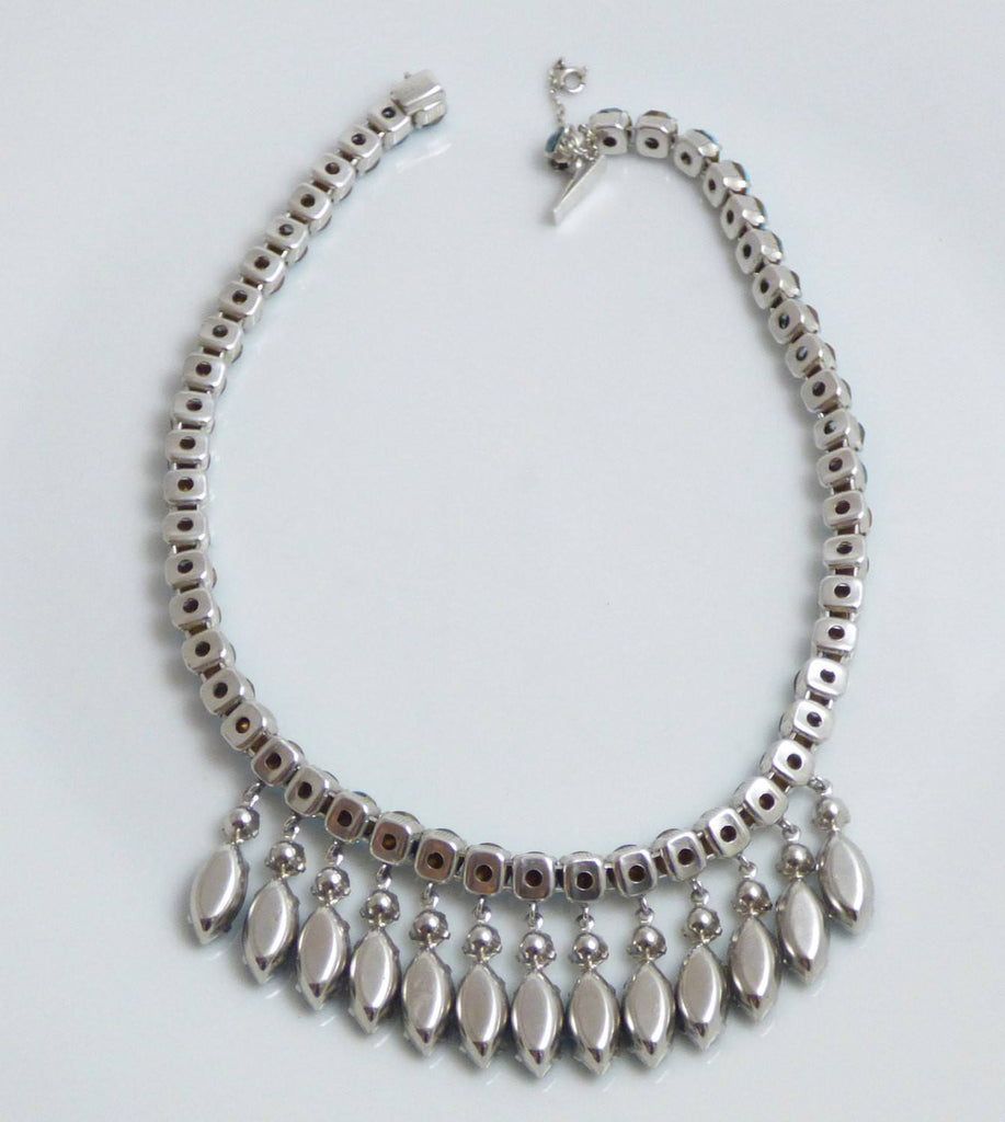 Vintage Blue Rhinestone Sparkling Dangle Fringe Necklace Choker - Vintage Lane Jewelry