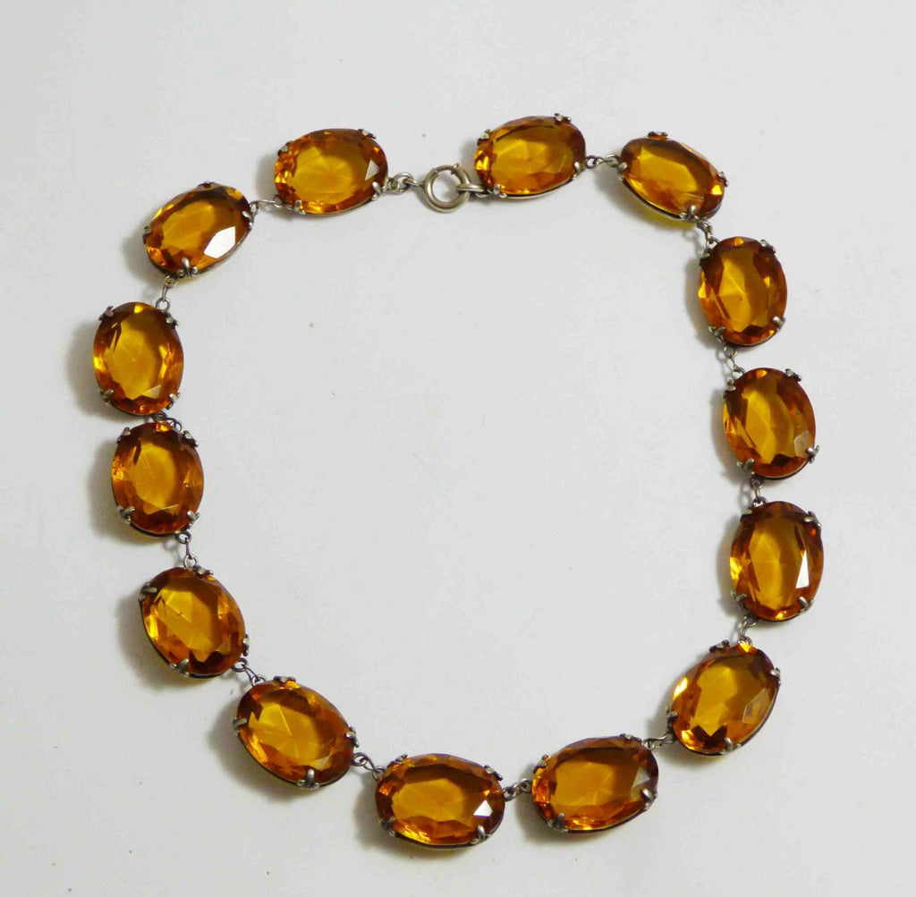 Art Deco Czech Topaz Glass Crystal Link Open Back Choker