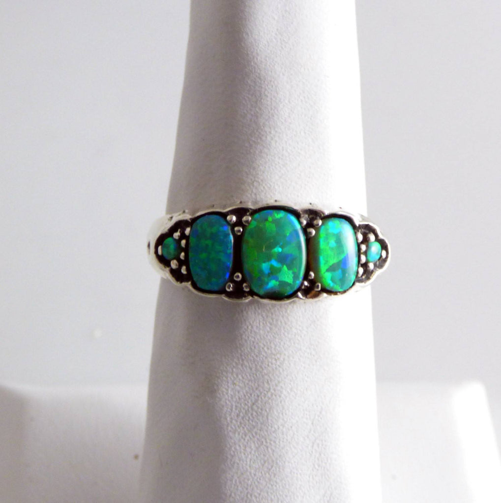 5CT Fire Opalite 925 Sterling Silver Filigree Ring, Size 7.75