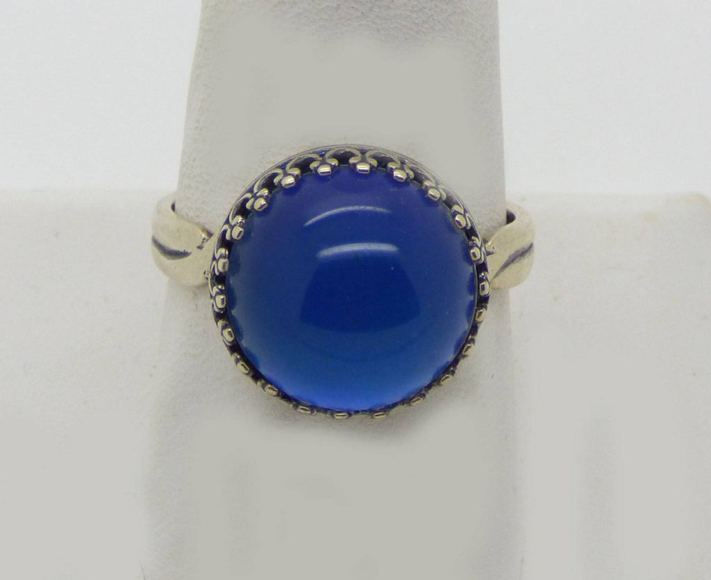 Round Mood Ring Sterling Silver Filigree Setting, Size 9