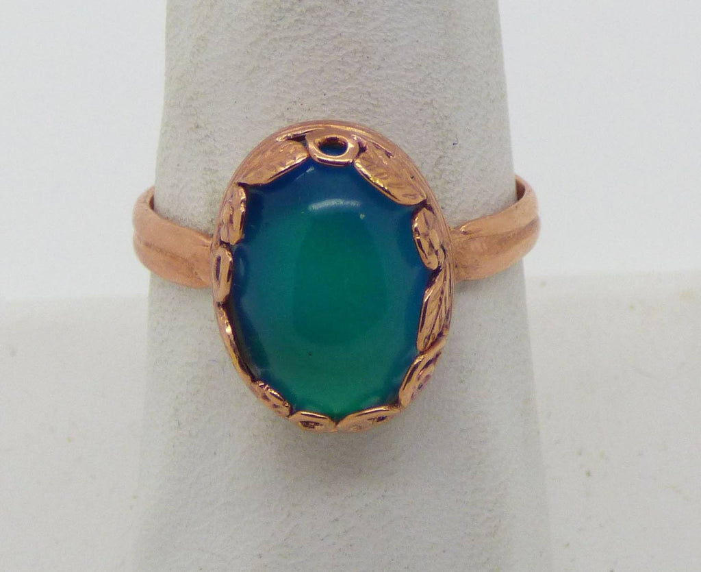 Mood Ring 24K Rose Gold Plated Brass Ring Setting with Twigs and Flowers - Vintage Lane Jewelry