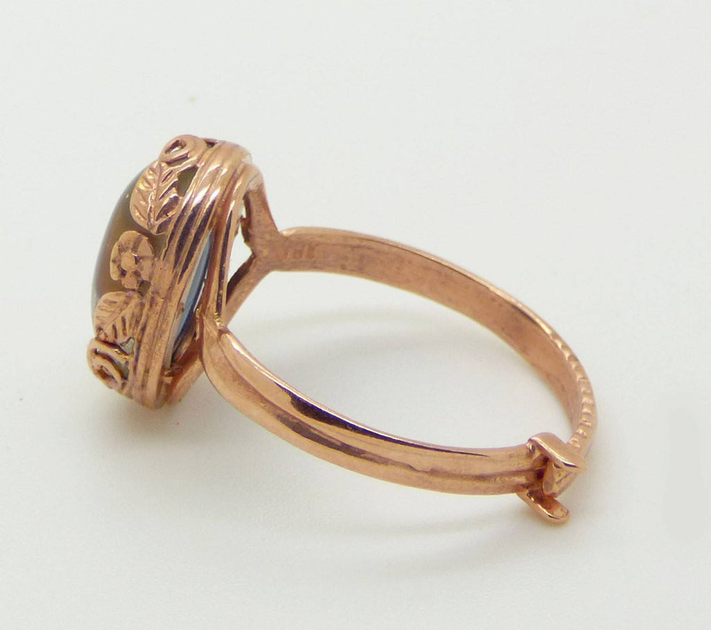 Mood Ring 24K Rose Gold Plated Brass Ring Setting with Twigs and Flowers - Vintage Lane Jewelry