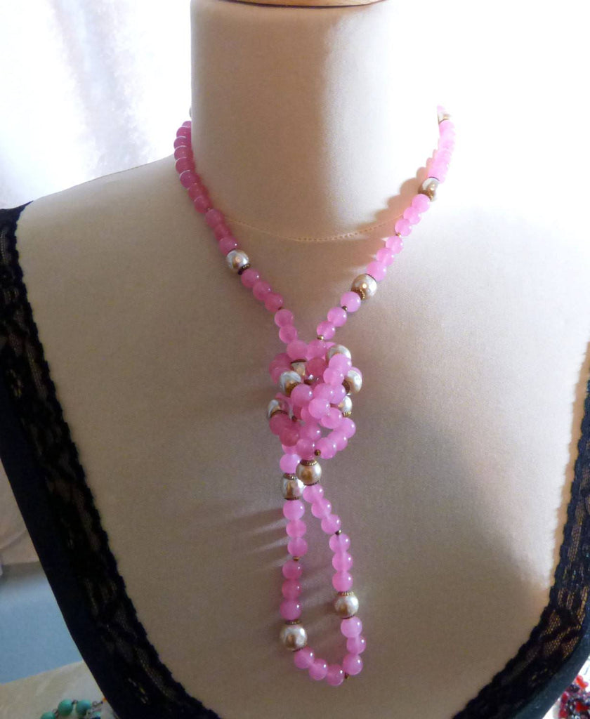 Miriam Haskell Single Strand Pink Glass Beads and Signature Baroque Pearl Necklace - Vintage Lane Jewelry
