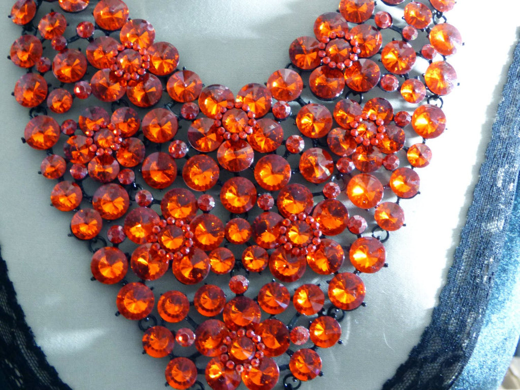 Rhinestone Statement Massive Necklace Bright Red, Gun Metal - Vintage Lane Jewelry