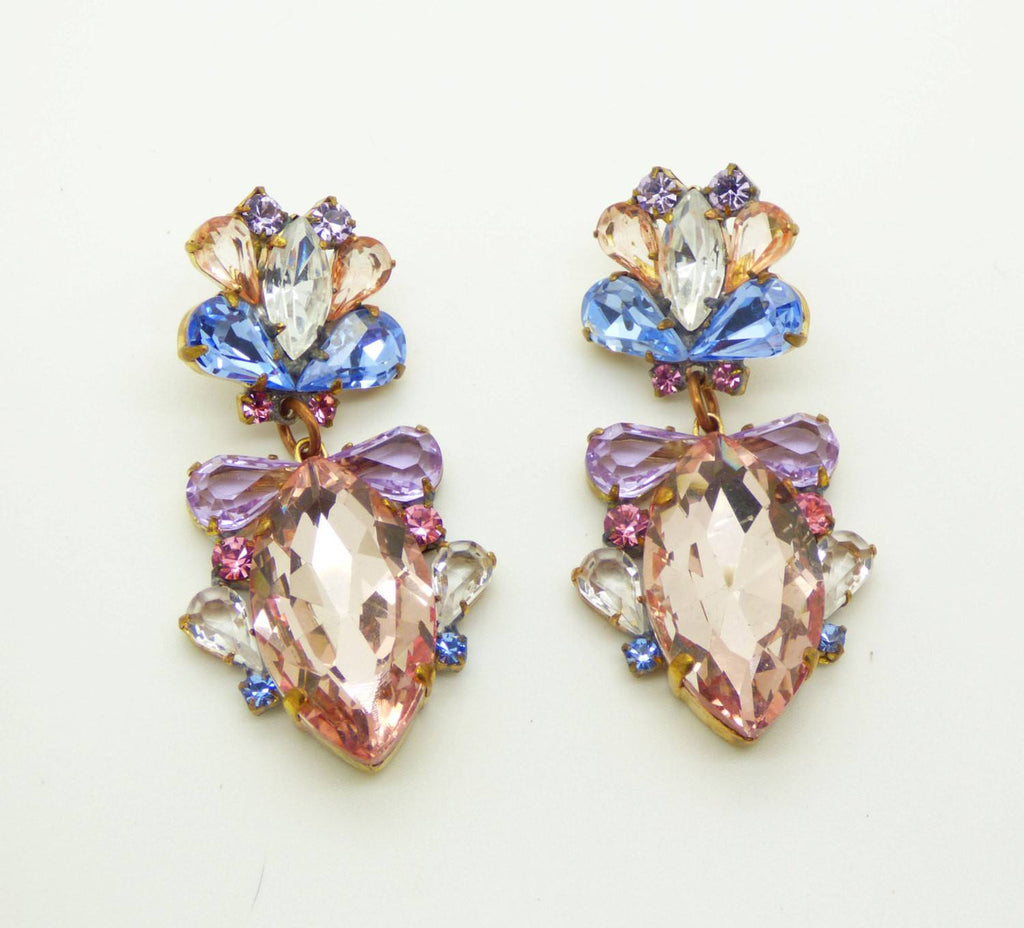Czech Glass Pink Lavender and Blue Bow Glass Pierced Earrings