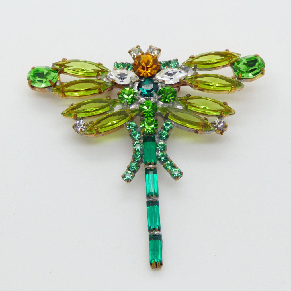 Czech Green Rhinestone Dragonfly Pin