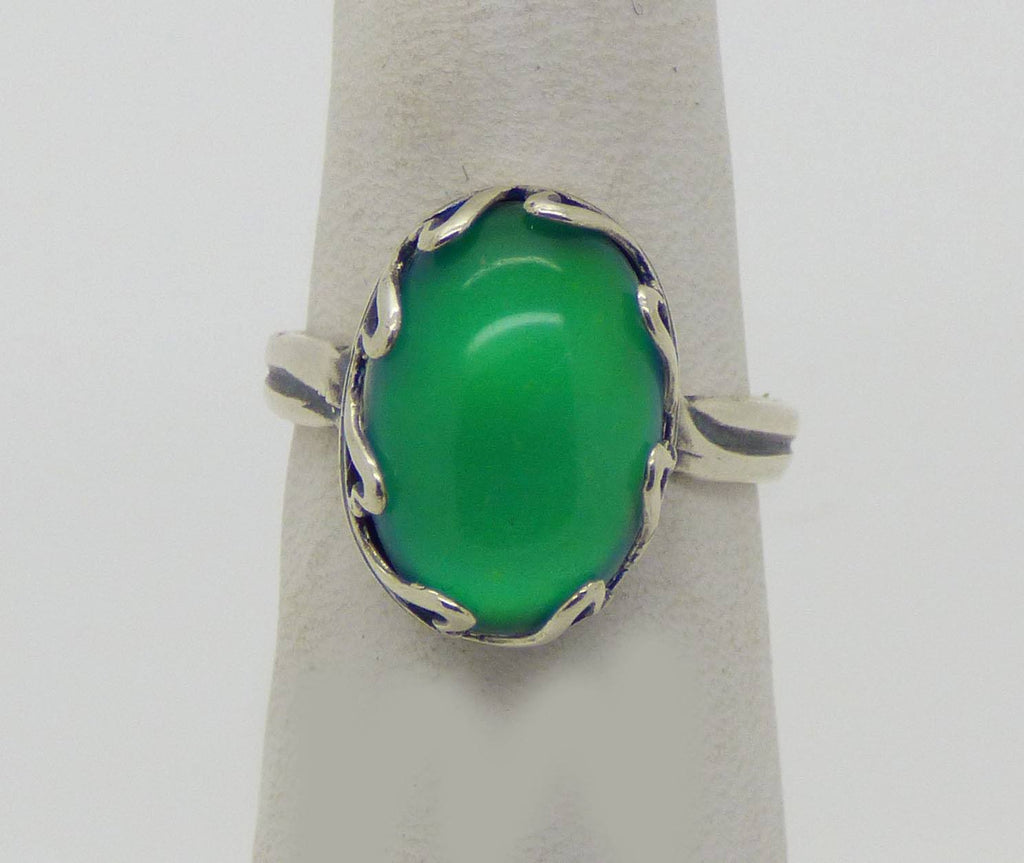 Oval Mood Ring Sterling Silver Hearts Setting, adjustable