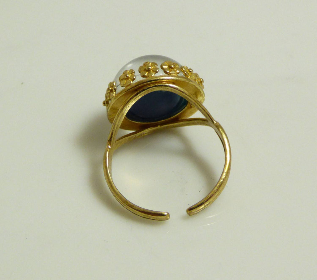Round Mood Ring Brass Filigree Setting, Adjustable. - Vintage Lane Jewelry