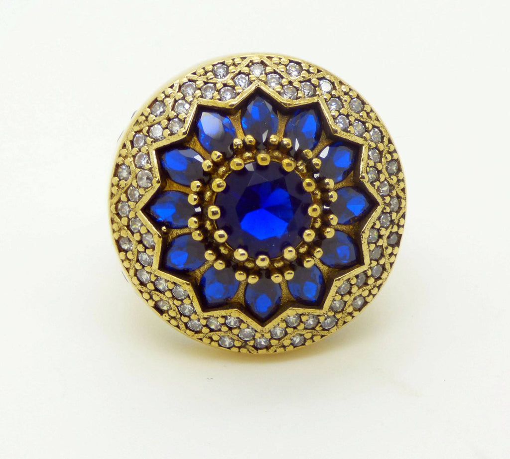 5ct Sapphire and White Topaz Turkish Sterling Silver Ring. size 8