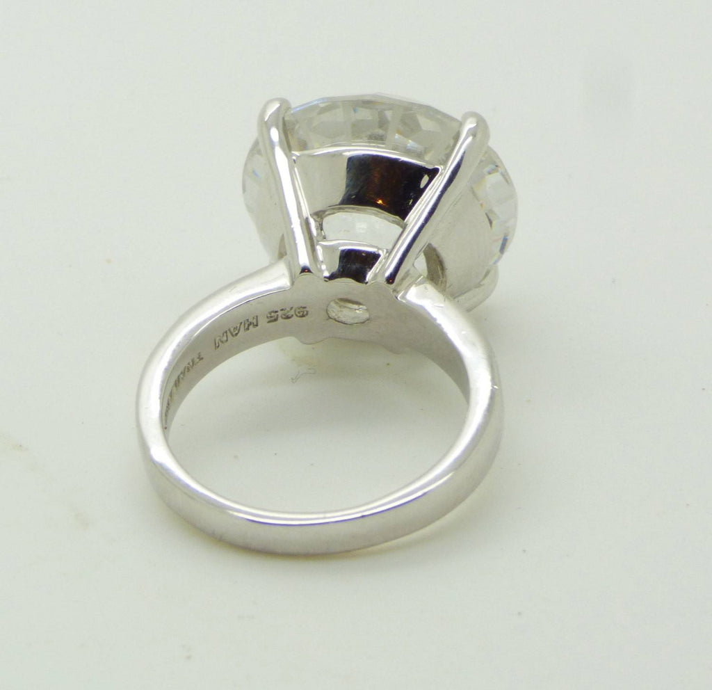 HUGE 25ct Solitaire Clear White Quartz Engagement Style Sterling Silver 925, Size 9 - Vintage Lane Jewelry