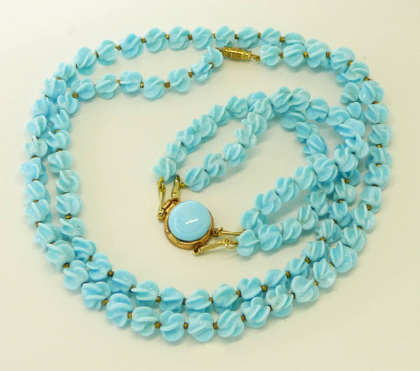 Vintage French Louis Rousselet Baby Blue Glass Necklace Bracelet